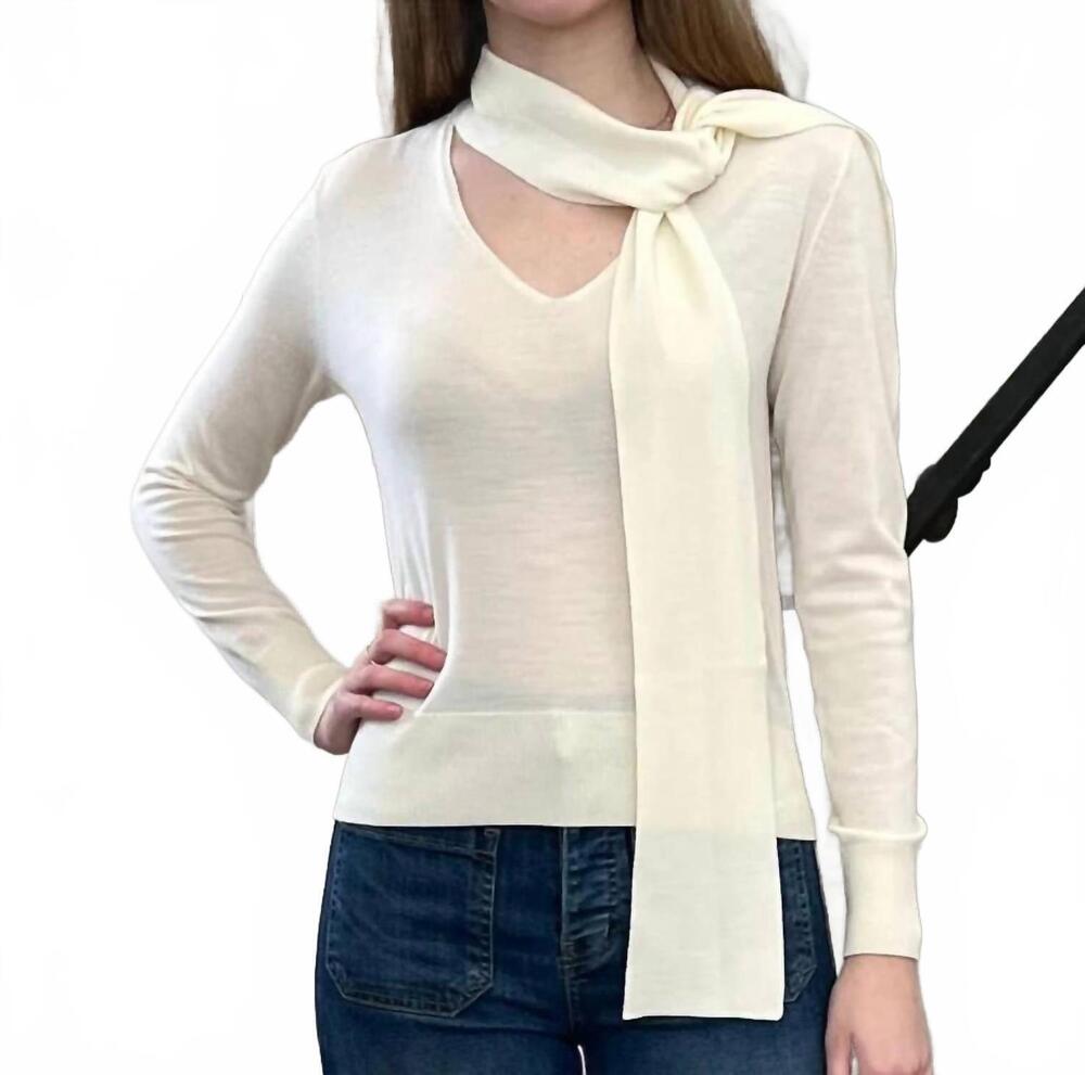 NEW NILI LOTAN ayla merino wool tie neck sweater in ivory